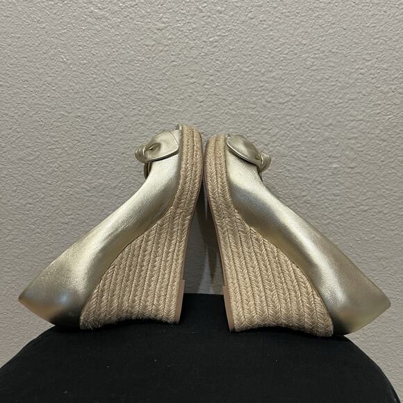 Tory Burch Dory Metallic Gold Espadrille Wedges 8.5 - Picture 4 of 6